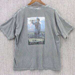 Vintage Gettysburg Shirt Men Gray XL Short Sleeve Faded 1863 Soldier Graphic Art
